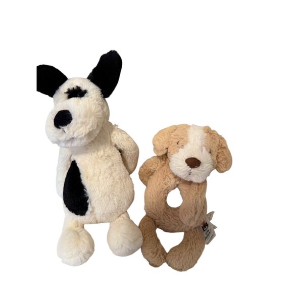 Jellycat London Bashful Puppy Plush& Little Brown Puppy Rattle Lovey Toy  Rare - Picture 1 of 10